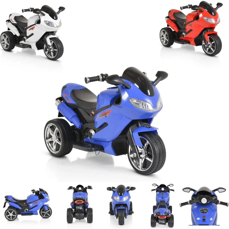 Moni Kinder Elektromotorrad Comet HZBB-1188, drei Räder, Musikfunktion, MP3, Rückwärtsgang, blau
