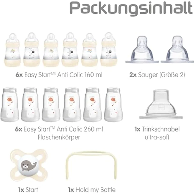 MAM Easy Start Anti-Colic Babyflaschen Set XXL, mitwachsende Baby Erstausstattung mit Schnuller, Flaschen, Sauger und mehr, Baby Geschenk Set, ab Geburt, beige – Bild 3