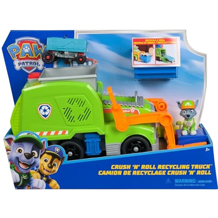 Paw Patrol Rocky's Recycling Truck, Deluxe Spielzeugfahrzeug mit 7 cm Rocky Figur und Funktion zum Verladen von Müll – Bild 2