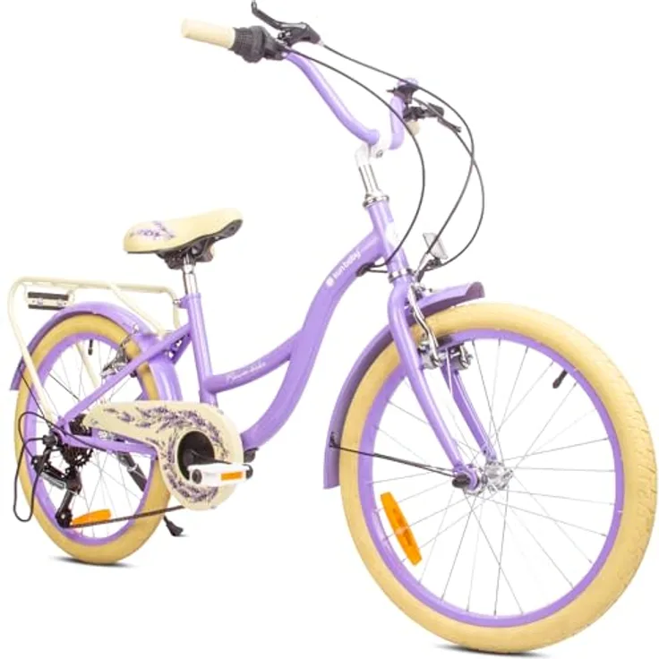 Sun Baby Mädchenfahrrad 20 Zoll Flower Bike 6 Gang Shimano Kinderfahrrad für Mädchen 6-10 Jahre, verstellbar (Lavender)