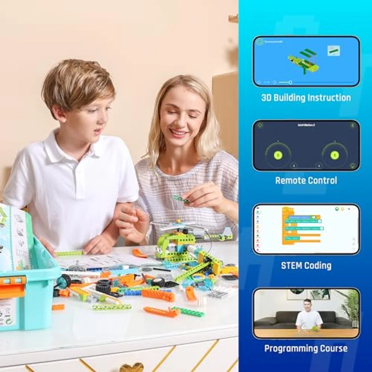 makerzoid Roboter Master Coding Kit, APP-gesteuertes Roboter Spielzeug mit 600+ Bausteinen, 200+ Robotermodellen, 47 Kursen zur Robotik, Grafikprogrammierung und Aufbewahrungsbox – Bild 3