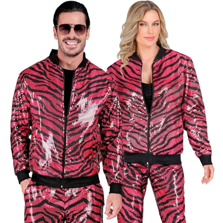 Widmann PARTY FASHION BOMBERJACKE, Pailletten Bomberjacke im pinken Zebramuster, L/XL (XL) – Bild 5