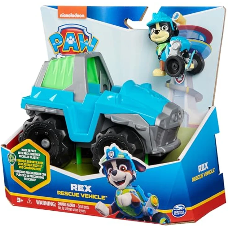 Spin Master Paw Patrol Sust. Basic Vehicle Rex, Spielzeug-Auto aus recyceltem Material mit Rex-Figur, ca. 7 cm – Bild 10