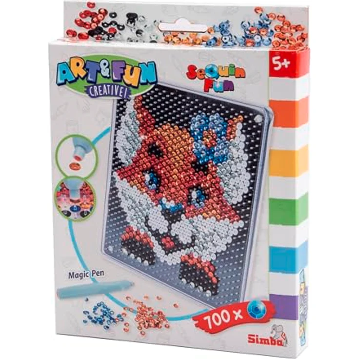 SIMBA Kreativset Art&Fun, Sequin Fuchs, 18x18 cm mit 700 Pailletten und doppelseitiger Vorlage, ab 5 Jahren – Bild 4