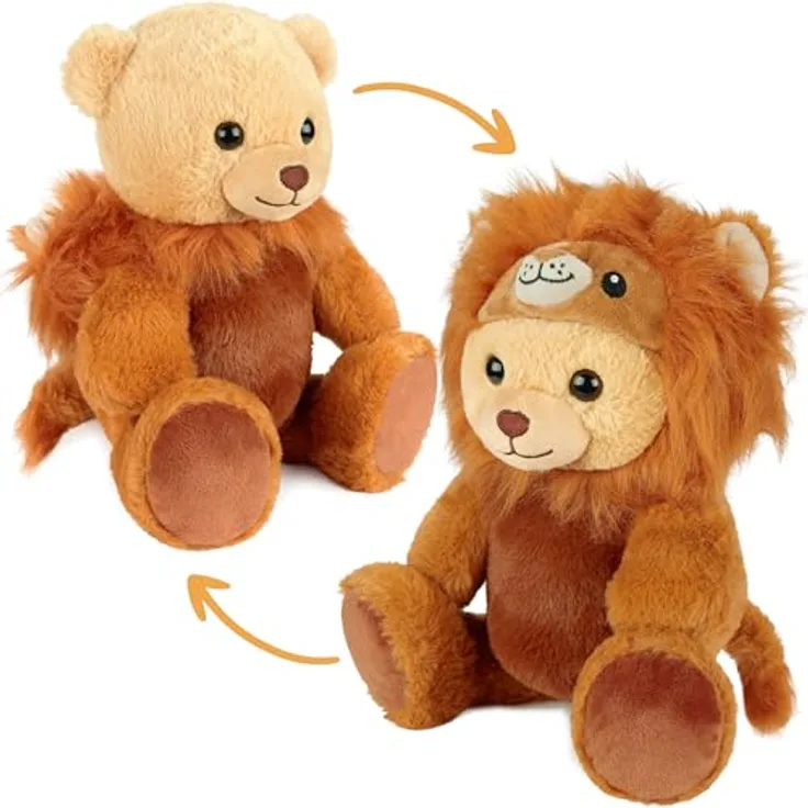 BRUBIES Teddy Löwe, 25 cm Teddybär im löwenkostüm mit abnehmbarer Kapuze, kuscheliges Plüschtier für Kinder, braun
