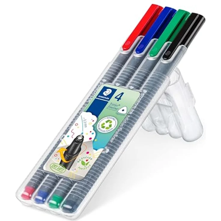 STAEDTLER triplus® 334 Fineliner, farbsortiert mit 0,3 mm Strichbreite, ergonomische Dreikantform, 4 St. (grün, schwarz, rot, blau) – Bild 2
