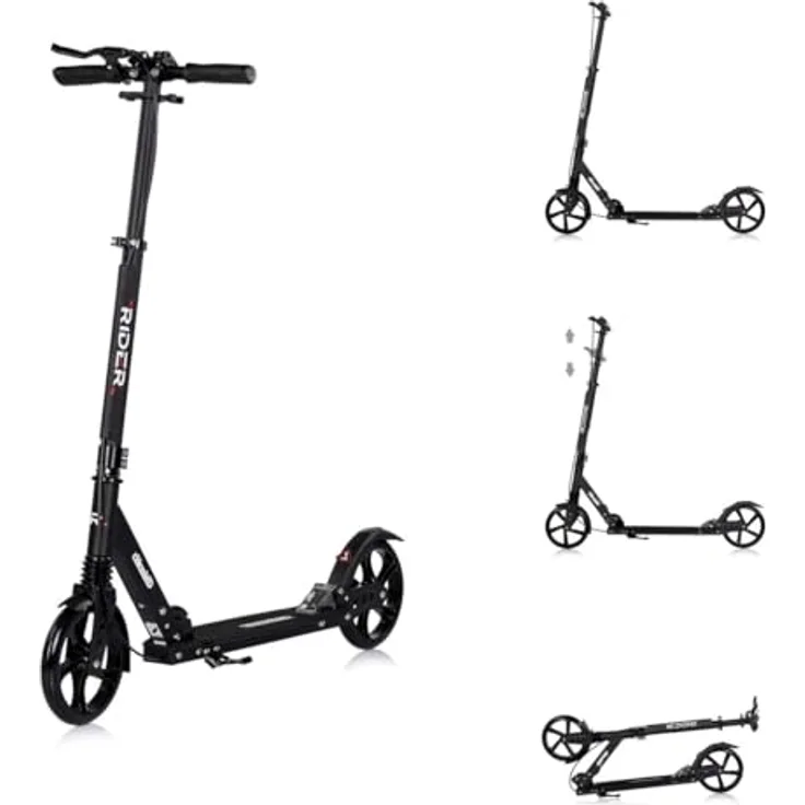 Chipolino Rider Kinderroller, klappbar, höhenverstellbar mit Stoßdämpfern, PU-Räder, schwarz, für Kinder ab 8 Jahren