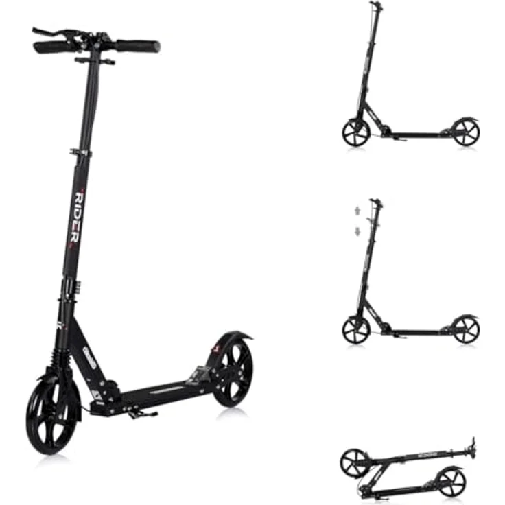 Chipolino Rider Kinderroller, klappbar, höhenverstellbar mit Stoßdämpfern, PU-Räder, schwarz, für Kinder ab 8 Jahren – Bild 1