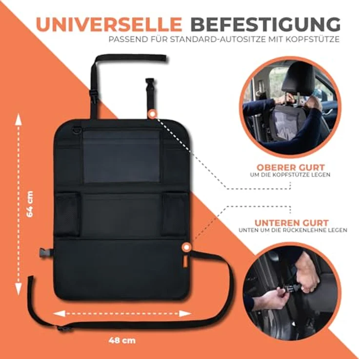 Huckaboo Autositz Organizer, Rücksitz-Organizer mit Tablet-Fach, 6 Taschen & Rückenlehnenschutz, Schwarz – Bild 3