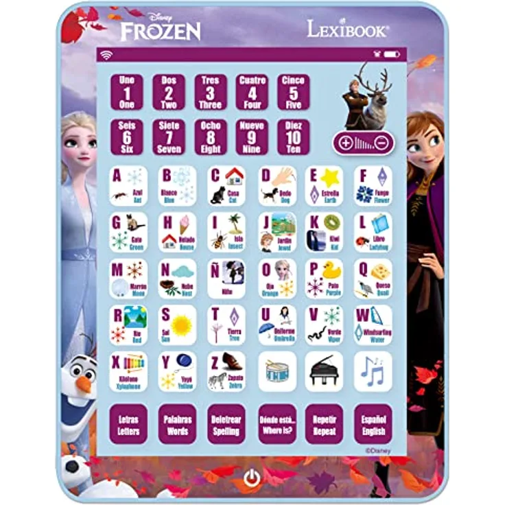 Lexibook Lern-Tablet Frozen, interaktives Lernspielzeug mit Englisch und Spanisch, für Kinder ab 3 Jahren, batteriebetrieben