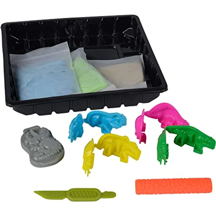 Simba 106344621 Art and Fun Spielsand Set Dinosaurier, 3X 200g Sand, Plattform, 4X Dino 3D Form, Fossilform, Roller, Messer, ab 3 Jahre, Mehrfarbig – Bild 2