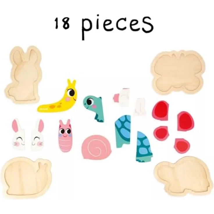 Janod - 4 Holzpuzzle mit 2 bis 5 Teilen - Puzzle zum Thema Gartentiere - Kinderspielzeug - Pädagogische Spiele - Baby- und Kleinkindspielzeug Ab 18 Monaten, J07116 - Lernspiel für Kleinkinder zur Förderung von Hand-Augen-Koordination und Feinmotorik – Bild 4