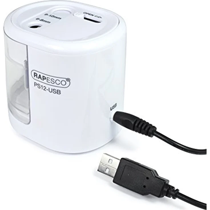 RAPESCO PS12-USB, Elektrischer Anspitzer in Weiß mit Dual-Antrieb und Auto-Stopp-Funktion, geeignet für Stifte 6-12mm – Bild 3