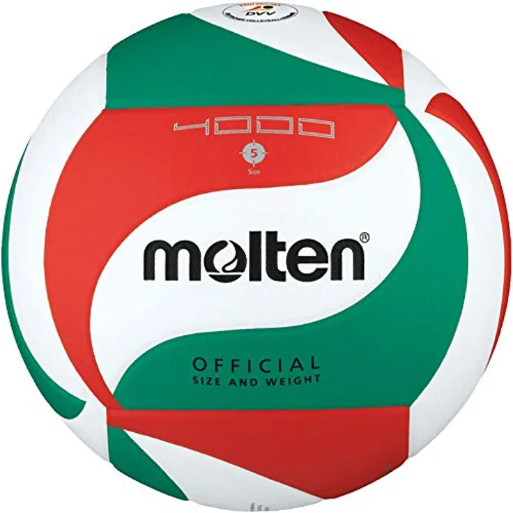 Molten Wettspielball-V5M4000-DE weiß/grün/rot, Weiches Synthetik-Leder, DVV Prüfzeichen