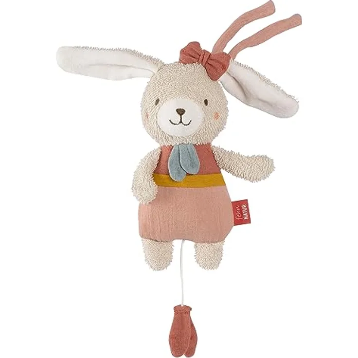 Fehn Mini-Spieluhr Hase fehnNATUR – Kuscheltier & Einschlafhilfe mit Baumwolle (kbA) – Melodie „Mozarts Wiegenlied“ beruhigt in jeder Situation zuhause & unterwegs – für Babys & Kleinkinder