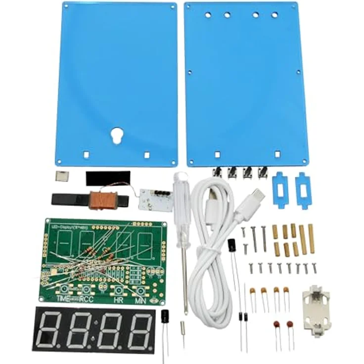 Sol Expert Lötbausatz Funkuhr DCF 11000, Uhr mit 7-Segmentanzeigen und blauem Acrylgehäuse, für ab 14 Jahre – Bild 4
