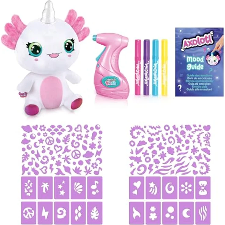 Canal Toys Airbrush Plush Leuchtender Axolotl, personalisierbar mit Batteriebetriebener Airbrush und Kreidestiften, leuchtet auf, Marmeladenverpackung, lustiges – Bild 5