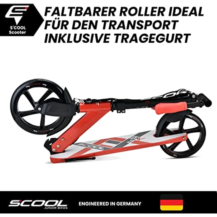 S'COOL Flax 8.5 Kinderroller in Rot - Klappbar und höhenverstellbar mit Hinterradbremse | Lenkerhöhe: 102 cm – Bild 3
