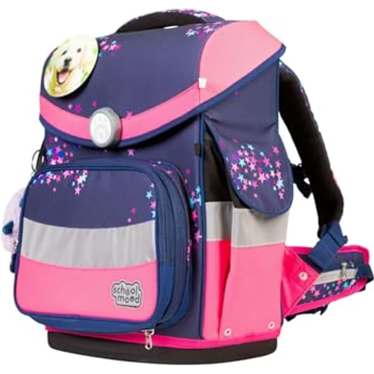 SCHOOL-MOOD Timeless Pro Schulranzenset 7-teilig 23,5L Stauraum, ergonomisches Easy Fit System für 1 m bis 1,50 m Körpergröße, standfest, wasserdichter Stoff mit Reflektoren (Mika Drache) – Bild 4