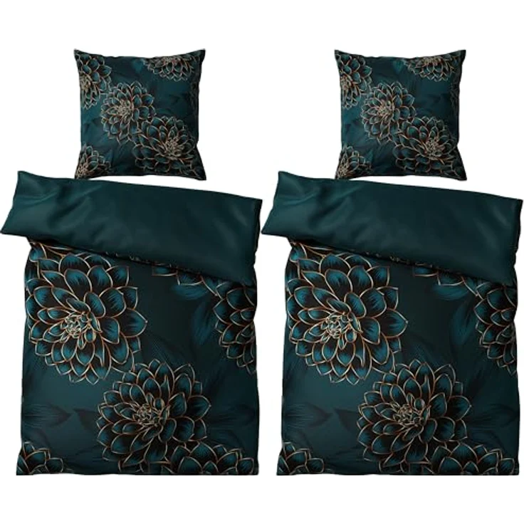 Sanilo® Bettwäsche 135x200 cm, 100% feinste Baumwolle, 2-teilig, Wendebettwäsche (Dahlien, 4-teilig 135x200 cm) – Bild 3