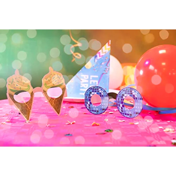 Idena 40444 - Partyspaß Papierbrillen, 4 Stück, in den lustigen Motiven Donut, Ananas, Discokugel und Waffeleis, 13 cm breit, 12,5 cm lange Pappbügel – Bild 5