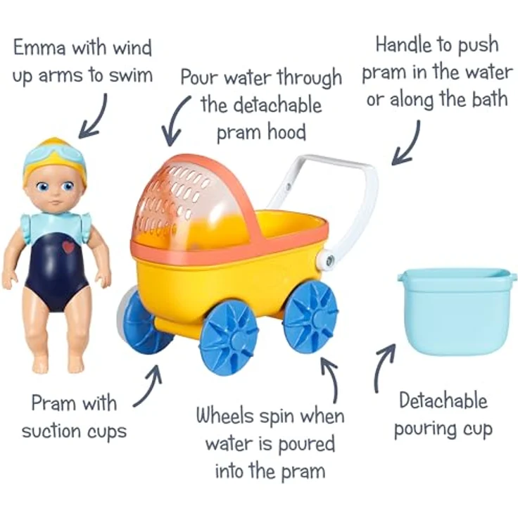BABY Born Splish Splash Kinderwagen mit Emma, Bade-Spielzeug-Set, Saugnäpfe, ab 1 Jahr, 838099 Zapf Creation, Licht Hautfarbe – Bild 4