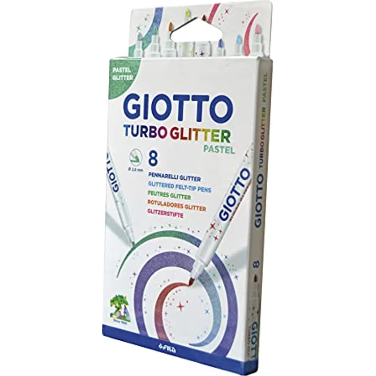 GIOTTO 4263 00 - Turbo Glitter, 8 Fasermaler in Pastellfarben mit sicherheitsverschlossener Kappe – Bild 2