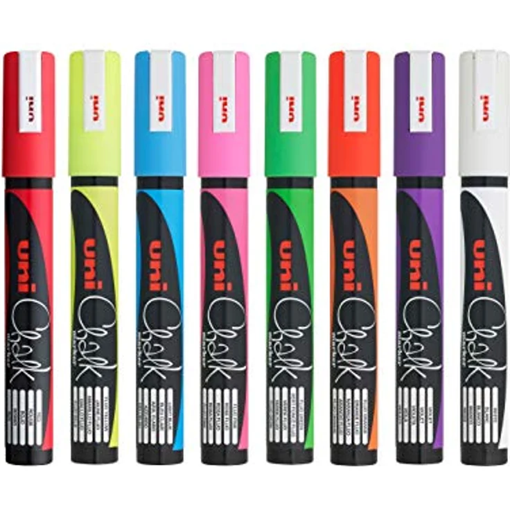 Uni Uni-Ball PWE-5M Flüssige Kreidemarker, Bunt, 8 Stück mit löschbarer Tinte – Bild 2