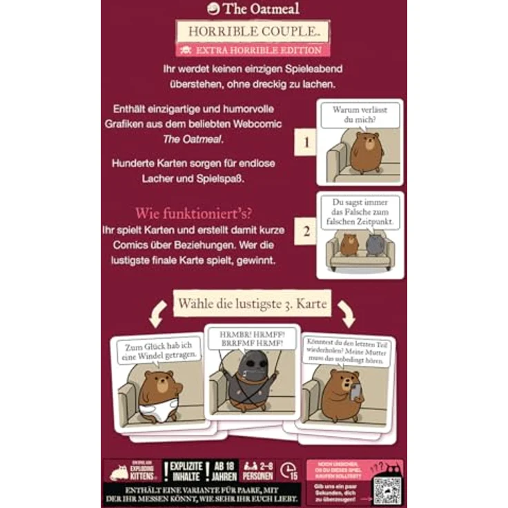 Exploding Kittens Horrible Couple (Extra Horrible Edition), kartenspiel für 2-8 Spieler ab 18 Jahren, deutsch, mit schwarzem Humor und 15 Minuten Spielzeit pro Partie – Bild 4