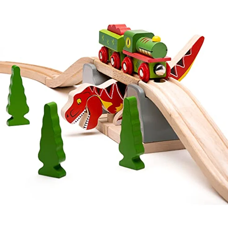 Bigjigs T-Rex Einsturz-Brücke, interaktive Holzeisenbahn-Brücke mit durchbrechendem Dinosaurier, geeignet ab 3 Jahren – Bild 5