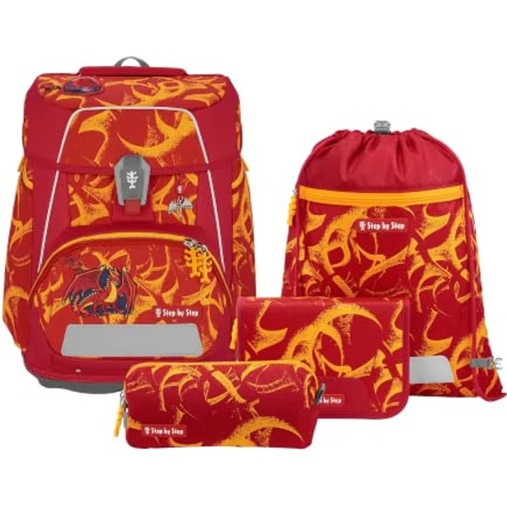 Hama Schulranzen Space, 5tlg. Set in Dragon Toro mit verstellbarer Rückenlänge, inkl. Federmäppchen, Schlamperetui, Turnbeutel und Magic Mags – Bild 1