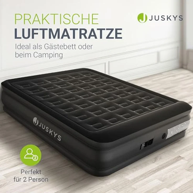Juskys Luftmatratze Sapri L, Doppel-Luftbett, selbstaufblasend, wasserdicht, inkl. Pumpe, Schwarz – Bild 2