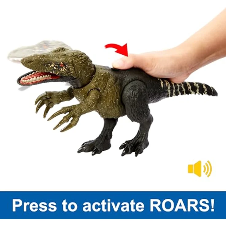 JURASSIC WORLD Wild Roar - Orkoraptor Dinosaurier-Spielzeugfigur mit Brüllgeräusch, Angriffsbewegung und verborgenem Track-Code für AR Erlebnis, 13 cm, für Kinder ab 4 Jahren, HLP21 – Bild 4