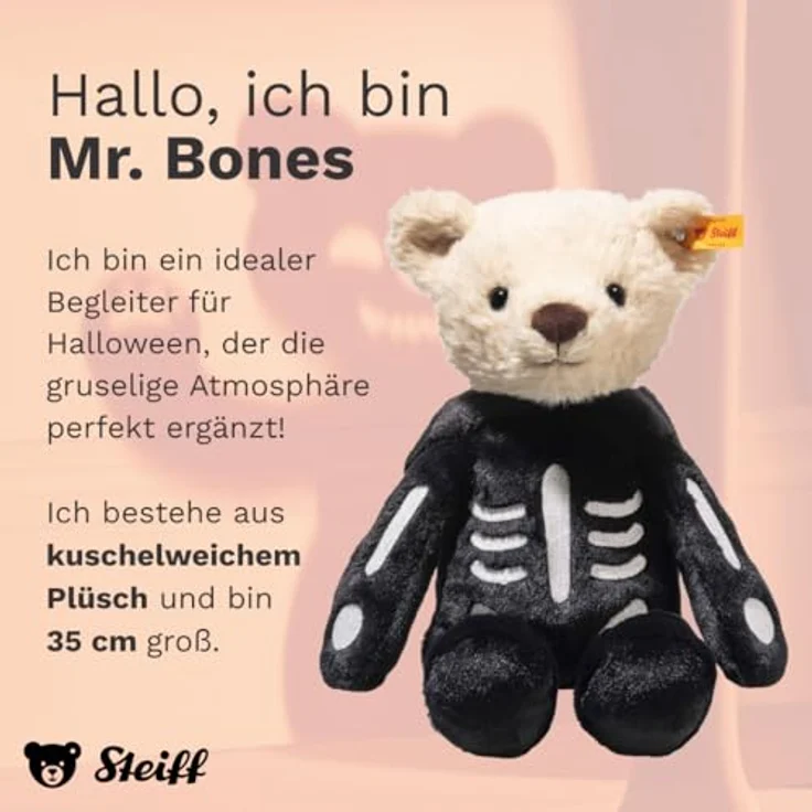 Steiff Kuscheltier Mr. Bones Teddybär, 34 cm Plüschtier in Mehrfarbig, weicher Plüsch, für Kinder, Halloween-Fans, waschbar bei 30 °C – Bild 2