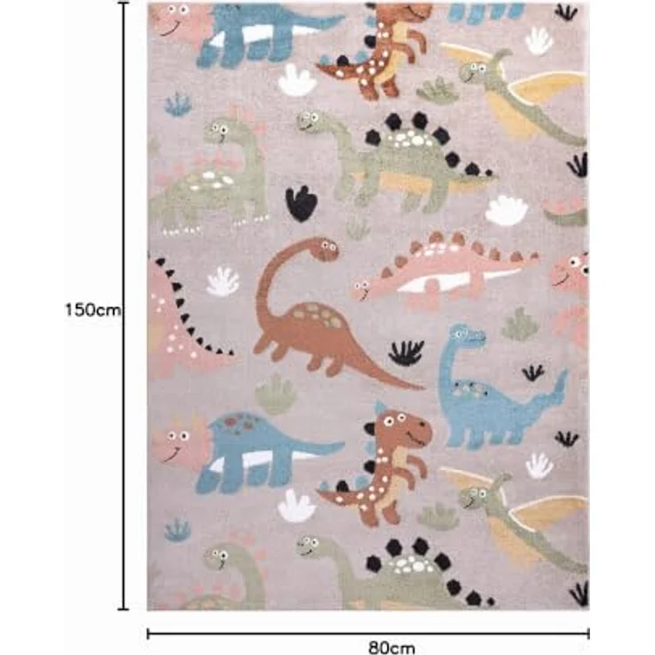 rugsx Fun Dino Kinderteppich, beige, Dinosaurier-Muster, 80x150 cm, 100% Polypropylen, pflegeleicht, für Fußbodenheizung geeignet – Bild 3