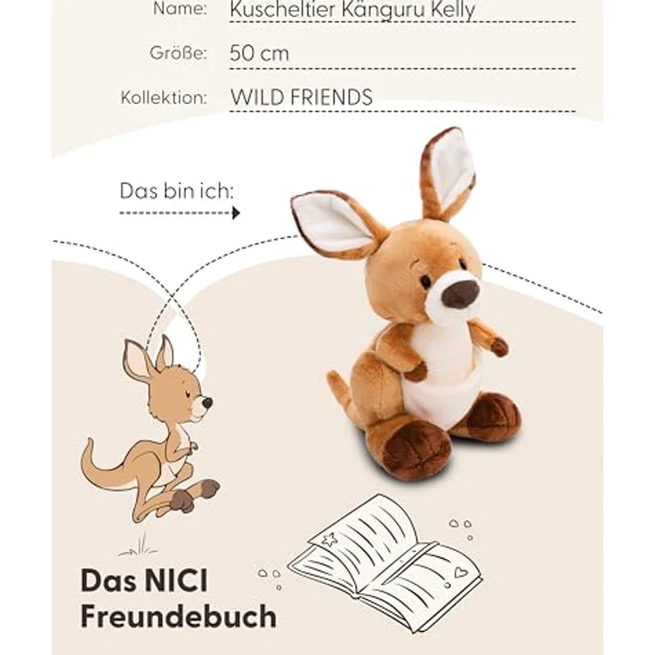 NICI Känguru Kelly, Kuscheltier aus weichem Plüsch, 50cm braun, ideal zum Kuscheln und Spielen, Geschenkidee für Kinder & Erwachsene - 61723 – Bild 4