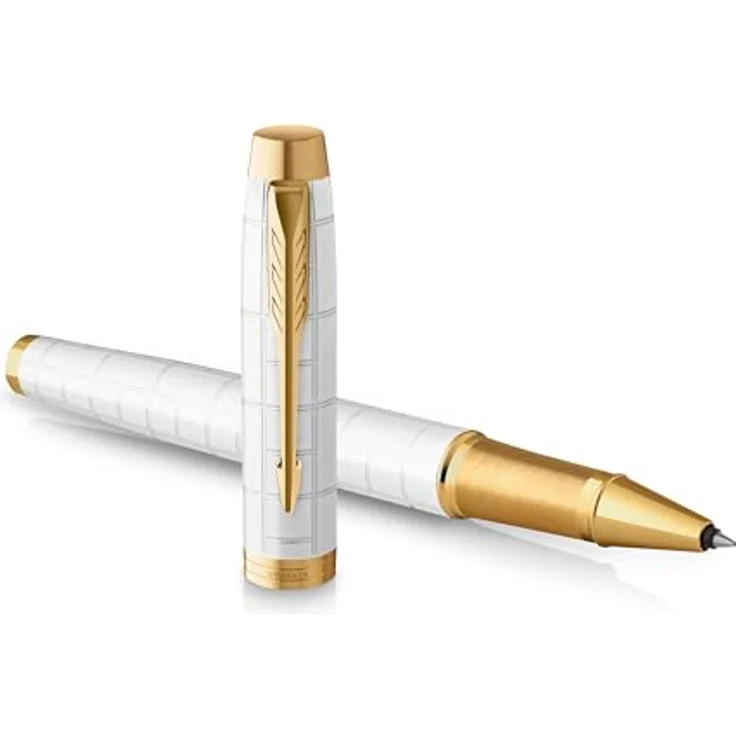 Parker IM Premium Pearl G.C. F, Rollerball-Stift mit graviertem Viereckmuster, Gold-Weiss – Bild 1