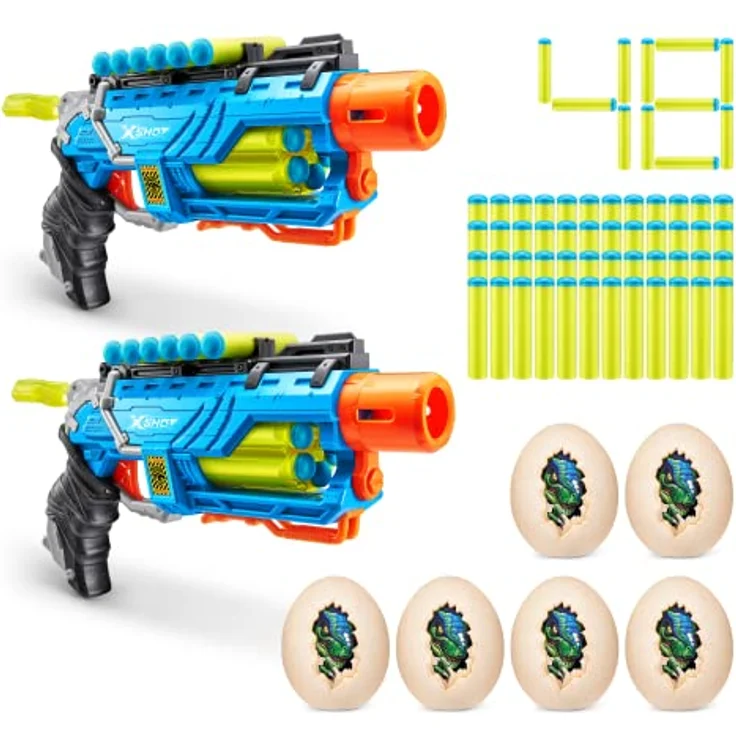 X-Shot Dino Attack Dino Striker Schaumstoffdart-Blaster 2er Pack (6 mittlere Dino-Eier, 48 Darts) – Bild 2