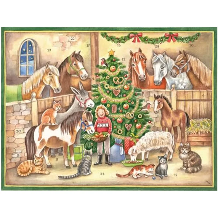 Richard Sellmer Verlag Adventskalender "Im Pferdestall", nostalgisch mit Glitzer und Glimmer, ca. 35 x 26,5 cm