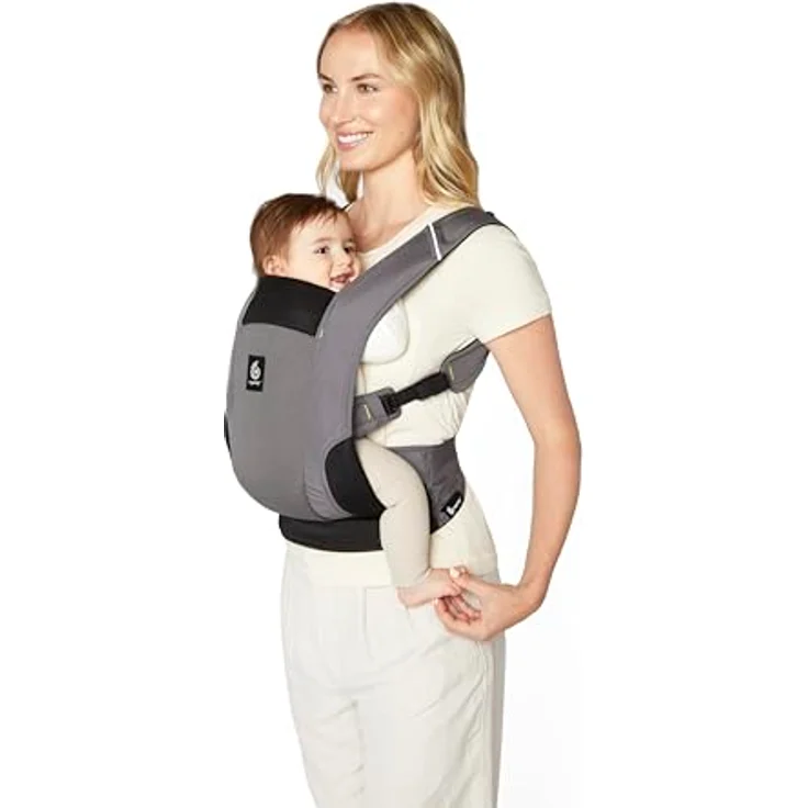 Ergobaby Away Babytrage, Reisetrage für Babys und Kleinkinder (5,4-15,9 kg), 2-Positionen Bauchtrage Rückentrage Baby Tragetasche, Graphite Grey – Bild 2