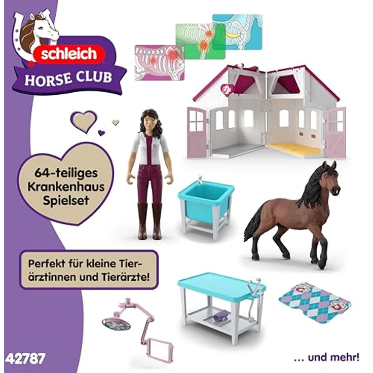 Schleich Pferdeklinik Heilende Hufe, Spielset Horse Club mit Röntgenfunktion und medizinischer Ausstattung, ca. 48 x 32 x 14 cm – Bild 6