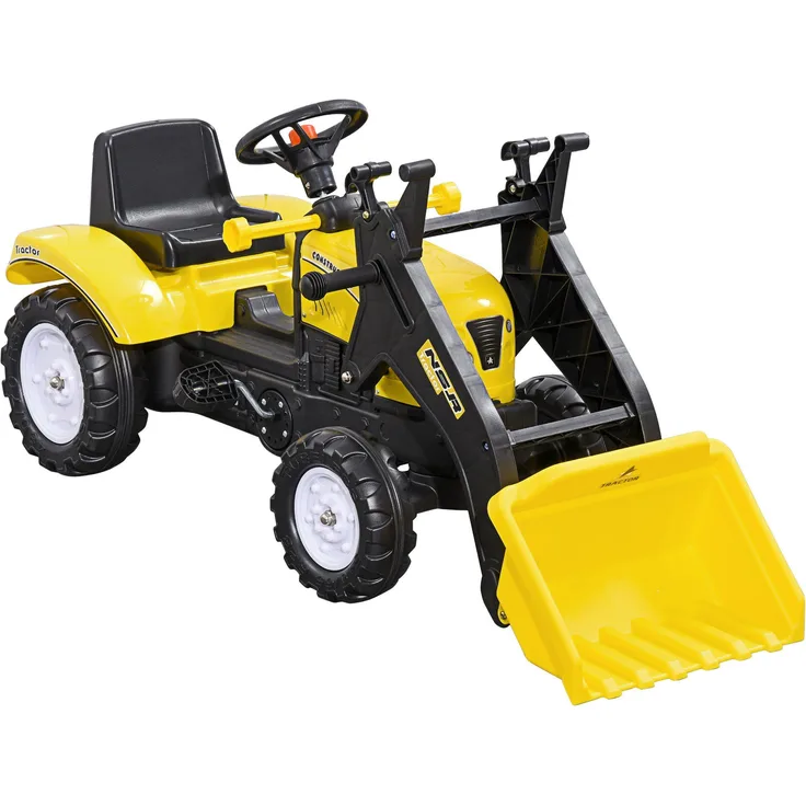 HOMCOM Trettraktor Sitzbagger, Aufsitzbagger mit Schaufel Rutscherfahrzeug, für 3-jährige Kinder, Schwarz/Gelb