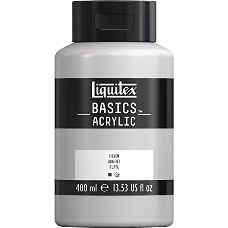 Liquitex Basics Acrylfarbe 400ml - Monopigmentierte Künstlerpigmente, lichtecht, mittlere Viskosität, seidenglänzender Finish, Archivqualität, Silber – Bild 1