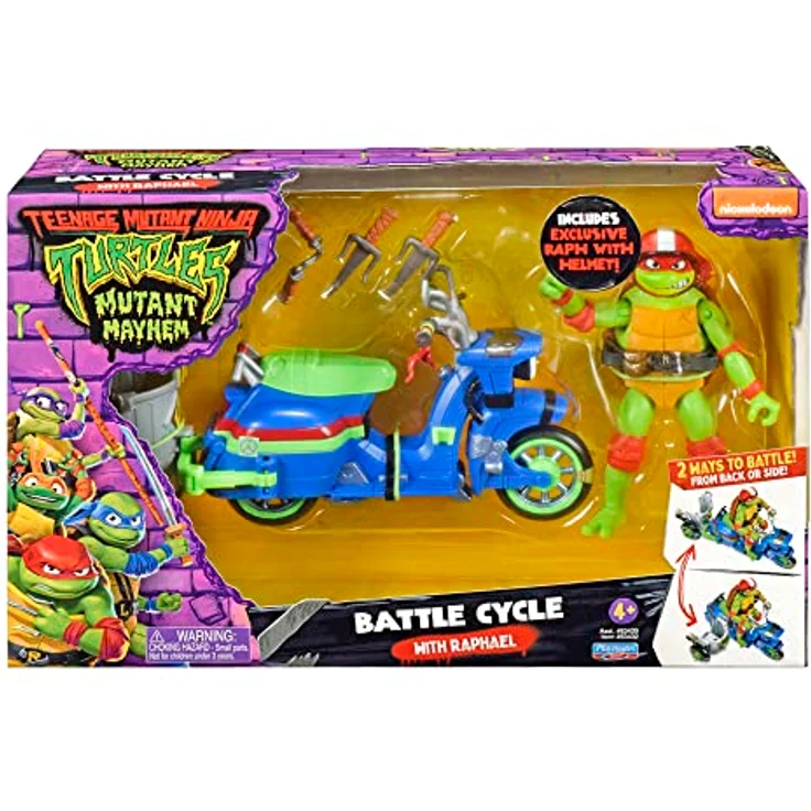 Merkloos TMNT Mutant Mayhem Ninja Battle Motor, Spielzeug-Sammelfigur mit Turtle Cycle und transformierbarem Seitenwagen, inklusive spezieller Waffen – Bild 5