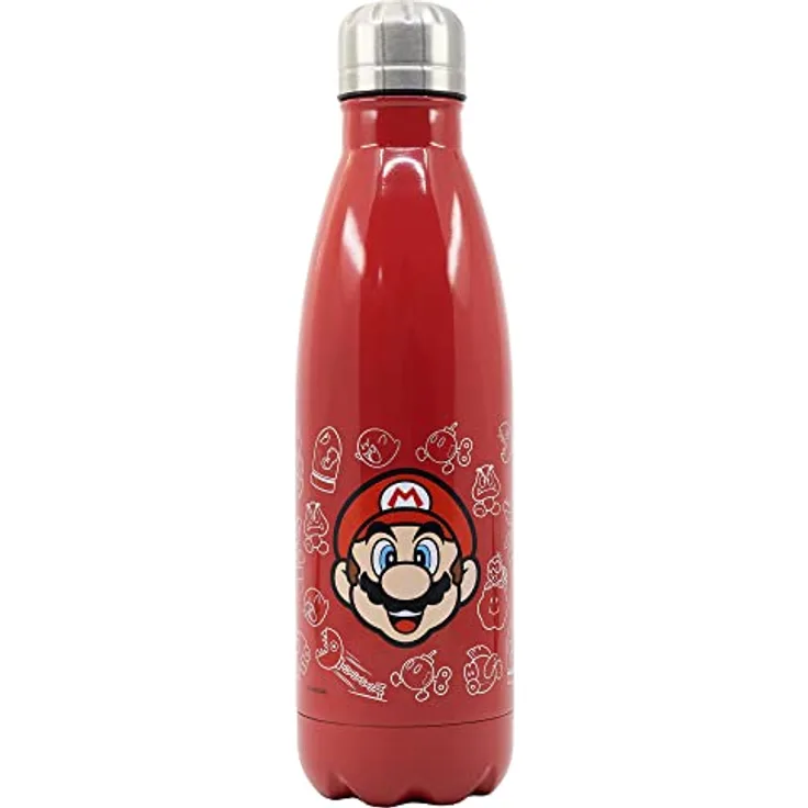Stor 780-ML-EDELSTAHLFLASCHE SUPER MARIO, BPA-frei, farbig, offiziell lizenziert