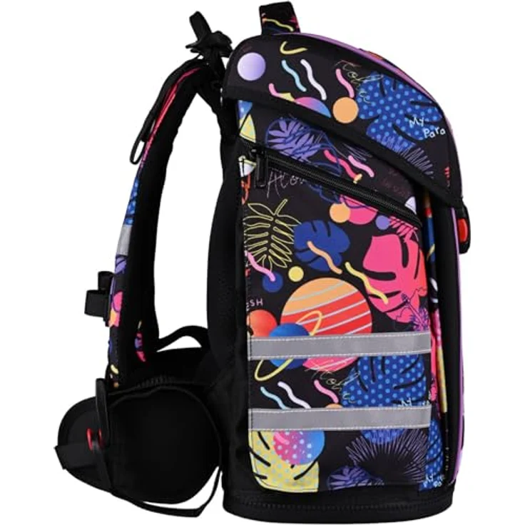 McNeill Schulranzen Perfecto Disney, 8-teiliges Set in bunt mit Stitch Black Design, großes Hauptfach, gepolsterte Träger, robustes Material – Bild 4