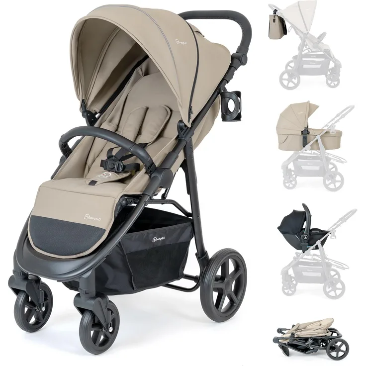 BabyGo Kombikinderwagen Evolution 3in1, inkl. Babyschale, beige