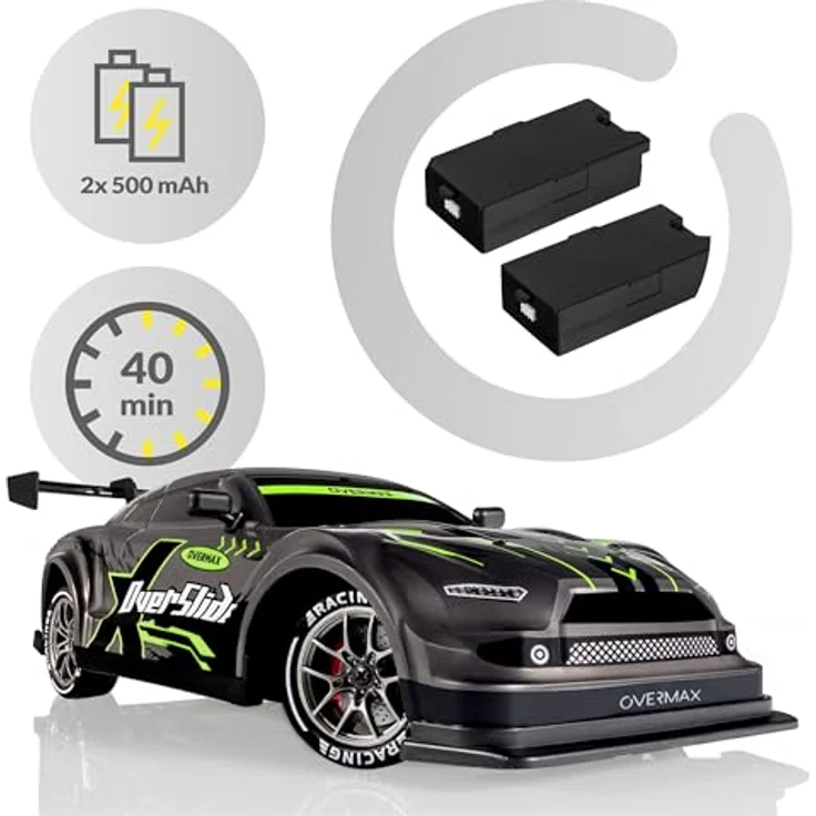 Overmax X-OVERSLIDE, Ferngesteuertes RC Drift-Auto, 1:16, 20 km/h, 4WD-Antrieb, 2 Akkus 500 mAh, Hindernisse Set, Extra Gehäuse – Bild 4