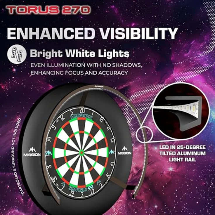 Mission Darts TOR270 Torus 270 Dartscheibe, LED-Beleuchtungssystem in sandgestrahltem Schwarz, 270-Grad-Zugangsdesign für uneingeschränktes Spielen – Bild 3