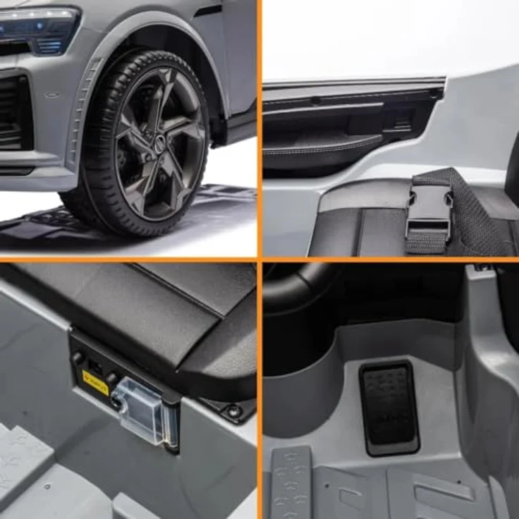 Audi SQ8 e-Tron, Kinder Elektroauto 12V mit Fernbedienung, für 1 bis 5 Jahre, Grau, Sicherheitsgurte, LED-Scheinwerfer, MP3-Player, EVA-Gummireifen – Bild 8